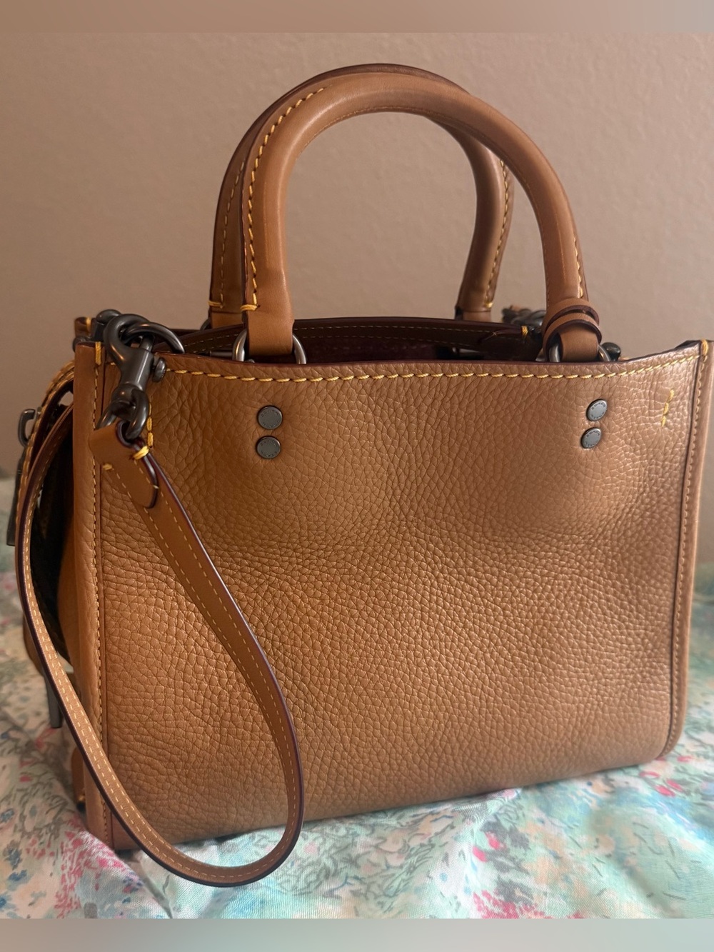 COACH Rogue 25 Saddle Tan with Oxblood Suede interior